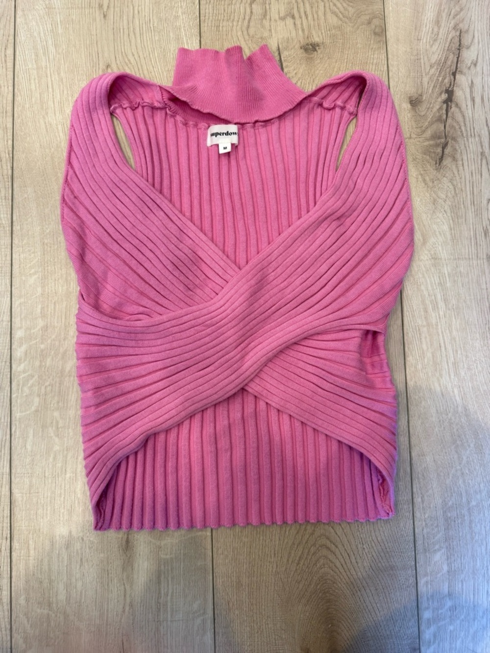 superdown Ribbed Hot Pink Cross-Front Sleeveless Tank